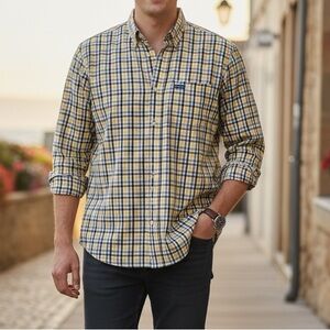 Faconnable Yellow and Blue Checkered Shirt